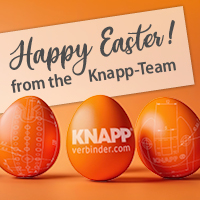 Graphic with Easter greeting ‘Happy Easter’ and KNAPP branding in orange