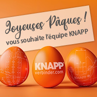 Graphique avec le message de Pâques “Joyeuses Pâques” et branding KNAPP en orange