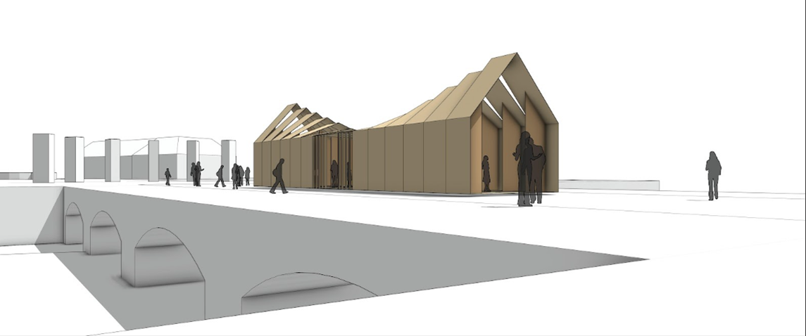 Visualización del Pabellón Viajero Club Madera en el Puente del Rey de Madrid