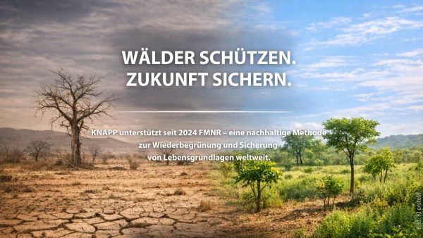 Vorher-Nachher-Darstellung einer Landschaft: Wüstenbildung vs. Wiederbegrünung durch FMNR (Farmer Managed Natural Regeneration).